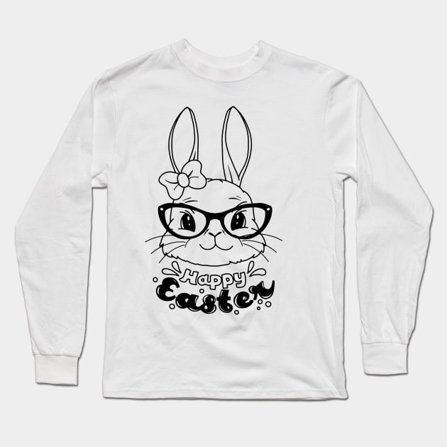 Funny and Cute  Rabbit ,happy Easter cartoon, Cartoon style Long Sleeve T-Shirt by 9georgeDoodle